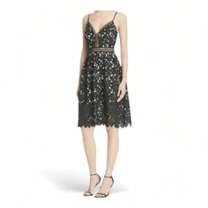 Aqua Black Lace‎ Nude Illusion Dress Medium